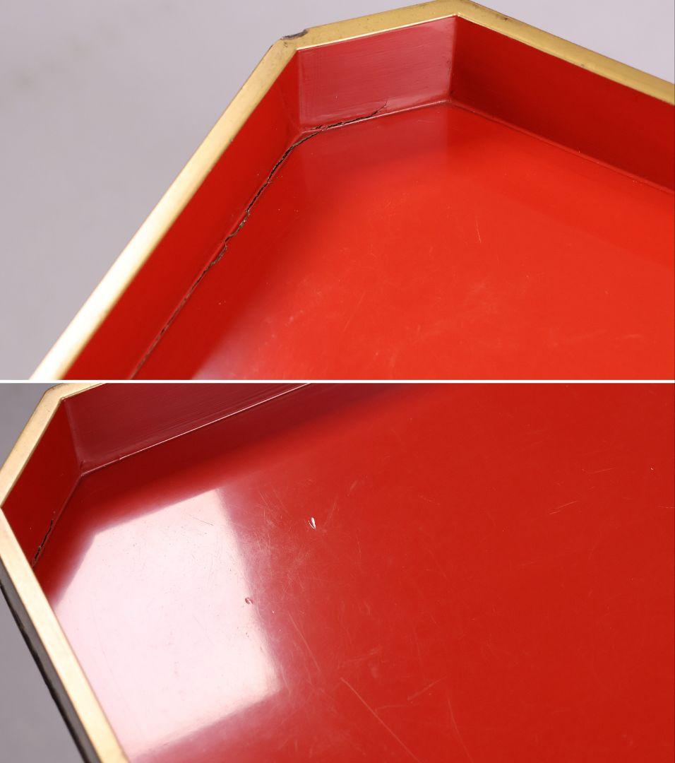 唐草蒔絵 三宝 高25.5cm 木製 朱塗 三宝台 金蒔絵 仏具【MA685】