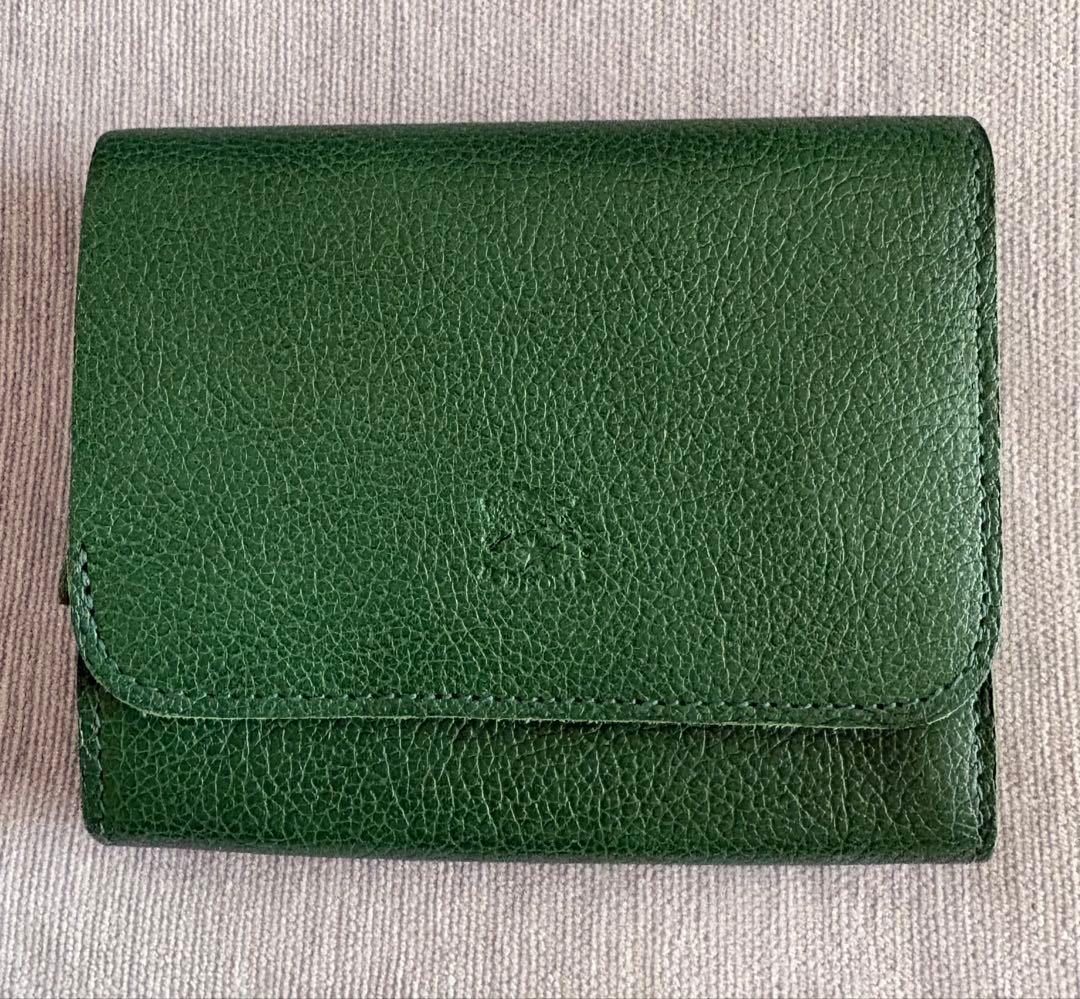 IL BISONTE イルビゾンテ グリーン レザー 二つ折り財布 未使用に近い