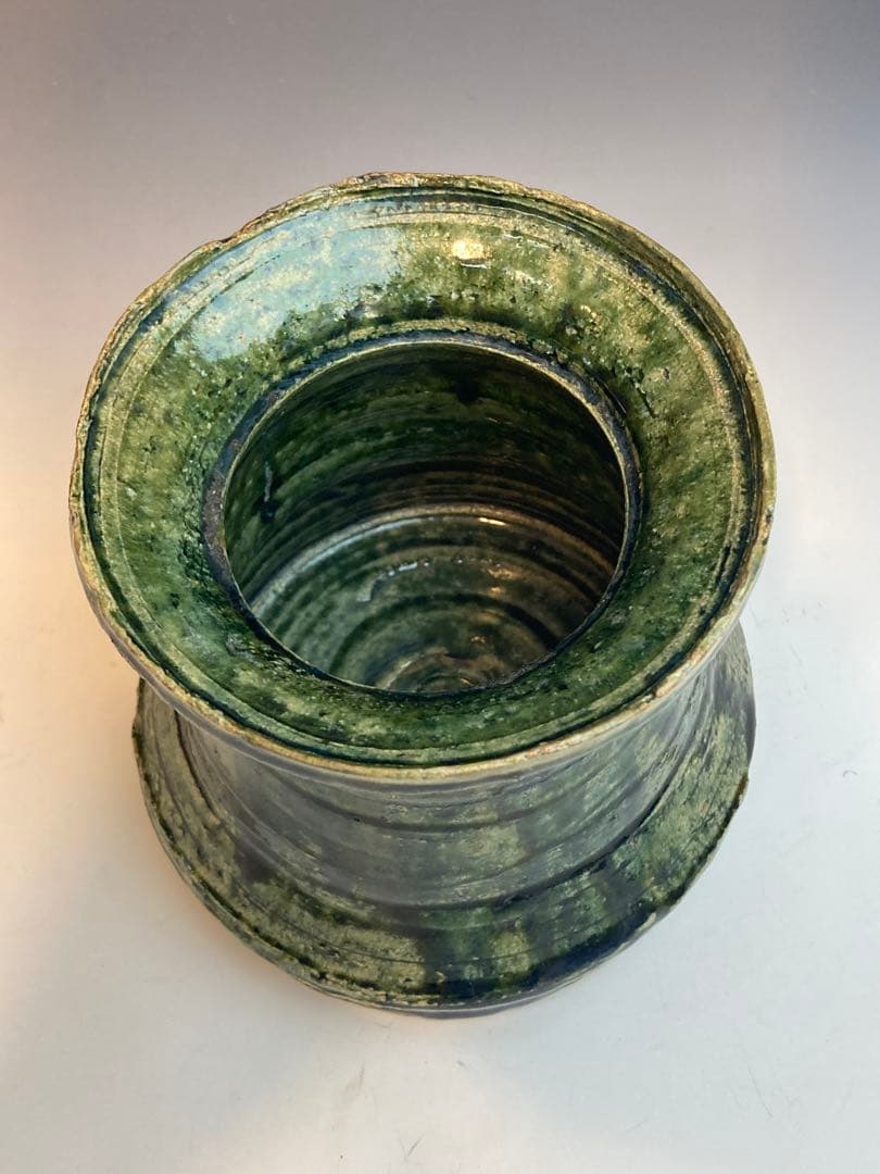 岡部嶺男 作 織部花入 花瓶 合箱 茶道具