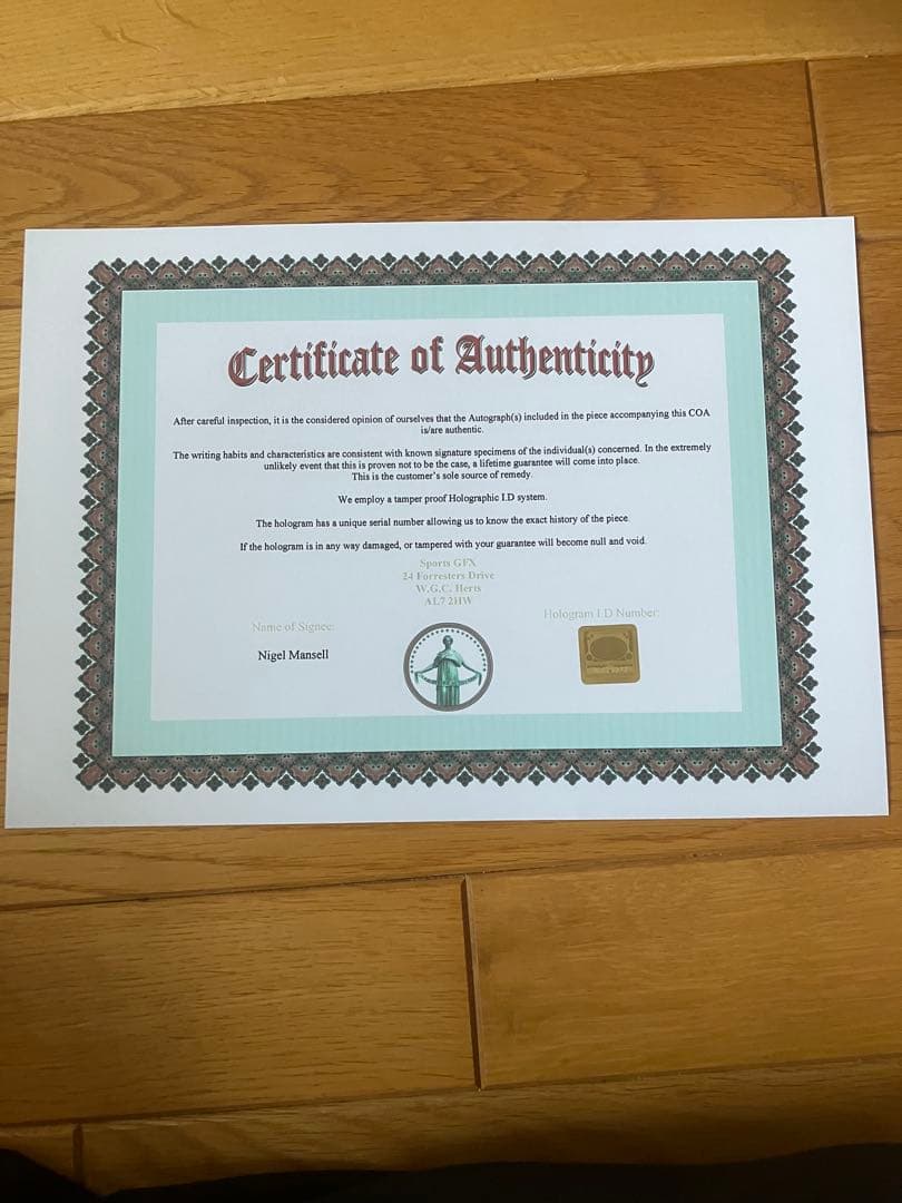 ナイジェル　マンセル　ウィリアムズ　ルノー　直筆サイン　証明書付き　モナコGP