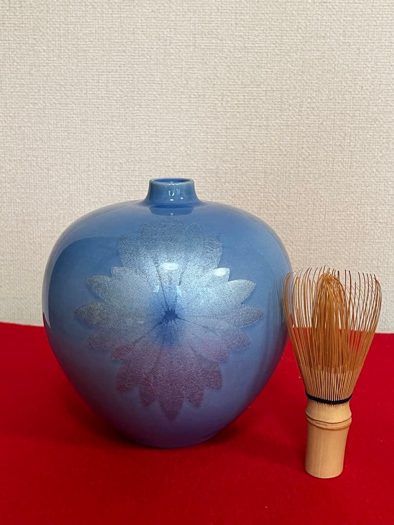 人間国宝内定 中田一於 淡青釉裏銀彩 花瓶 N47 日本工芸会正会員 九谷焼