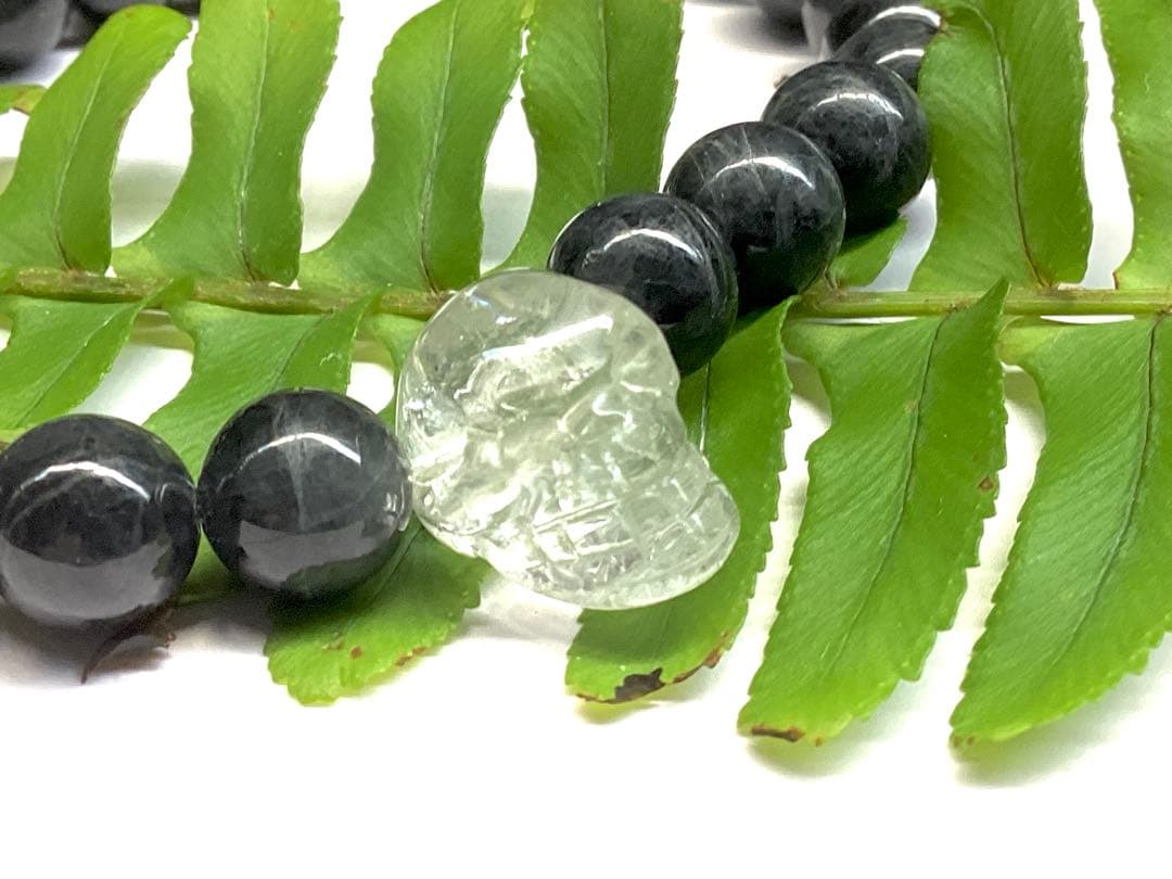 ✳激貴重ブレスレット　ガネッシュヒマール水晶*ドクロ&糸魚川翡翠*薄墨色　鑑別書