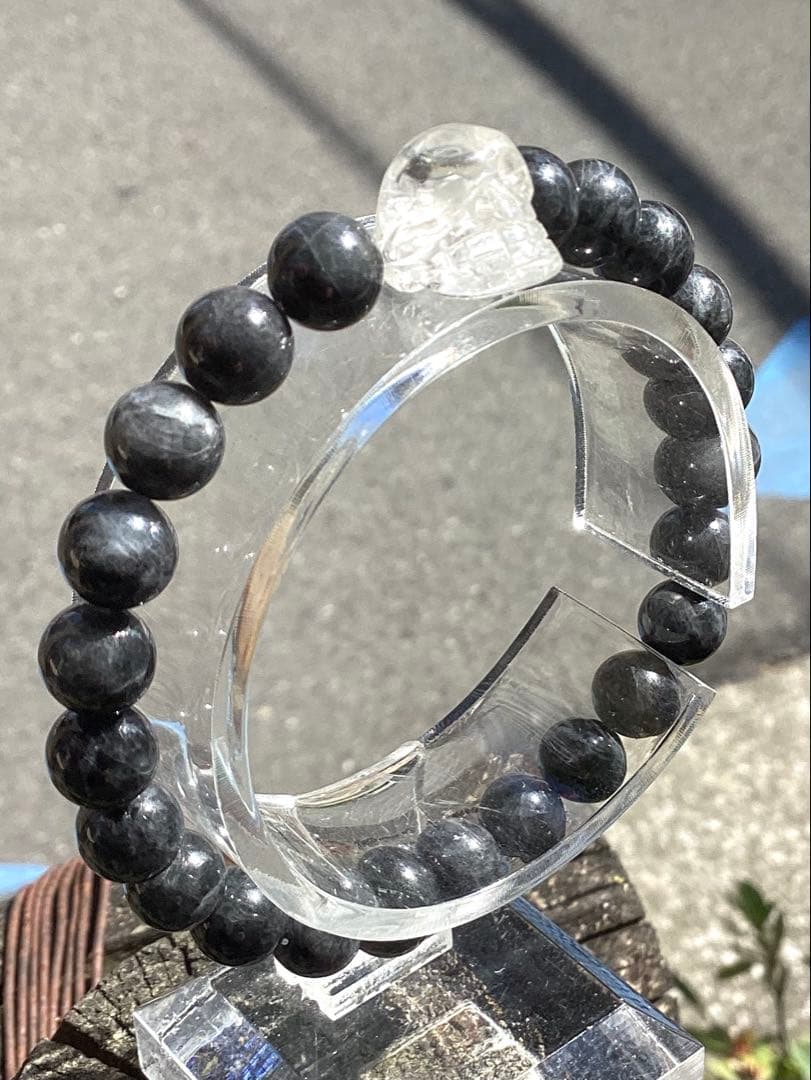 ✳激貴重ブレスレット　ガネッシュヒマール水晶*ドクロ&糸魚川翡翠*薄墨色　鑑別書