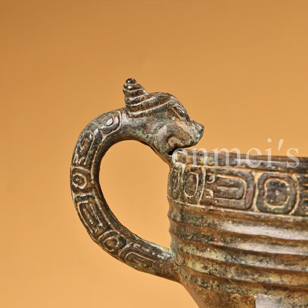 中国古美術・旧蔵青銅酒具・純銅密彫・純手作り・高浮彫・置物・酒器・茶道具