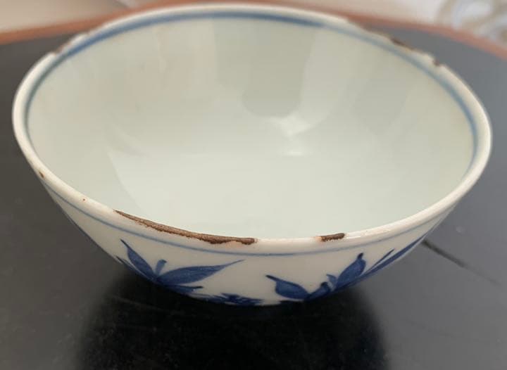 古い染付詩文茶碗5個 箱付 唐物 古染付 古伊万里 茶道具