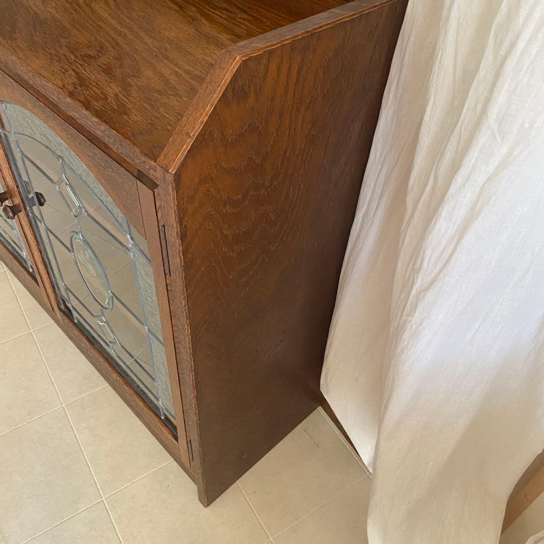 三越ブルージュ　キャビネット　三越家具　ステンドガラス　カントリー　英国　飾り棚