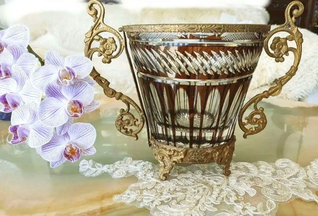 アンティーク　クリスタル　真鍮　フランス　オルモル　スタンド　バカラ　サンルイ