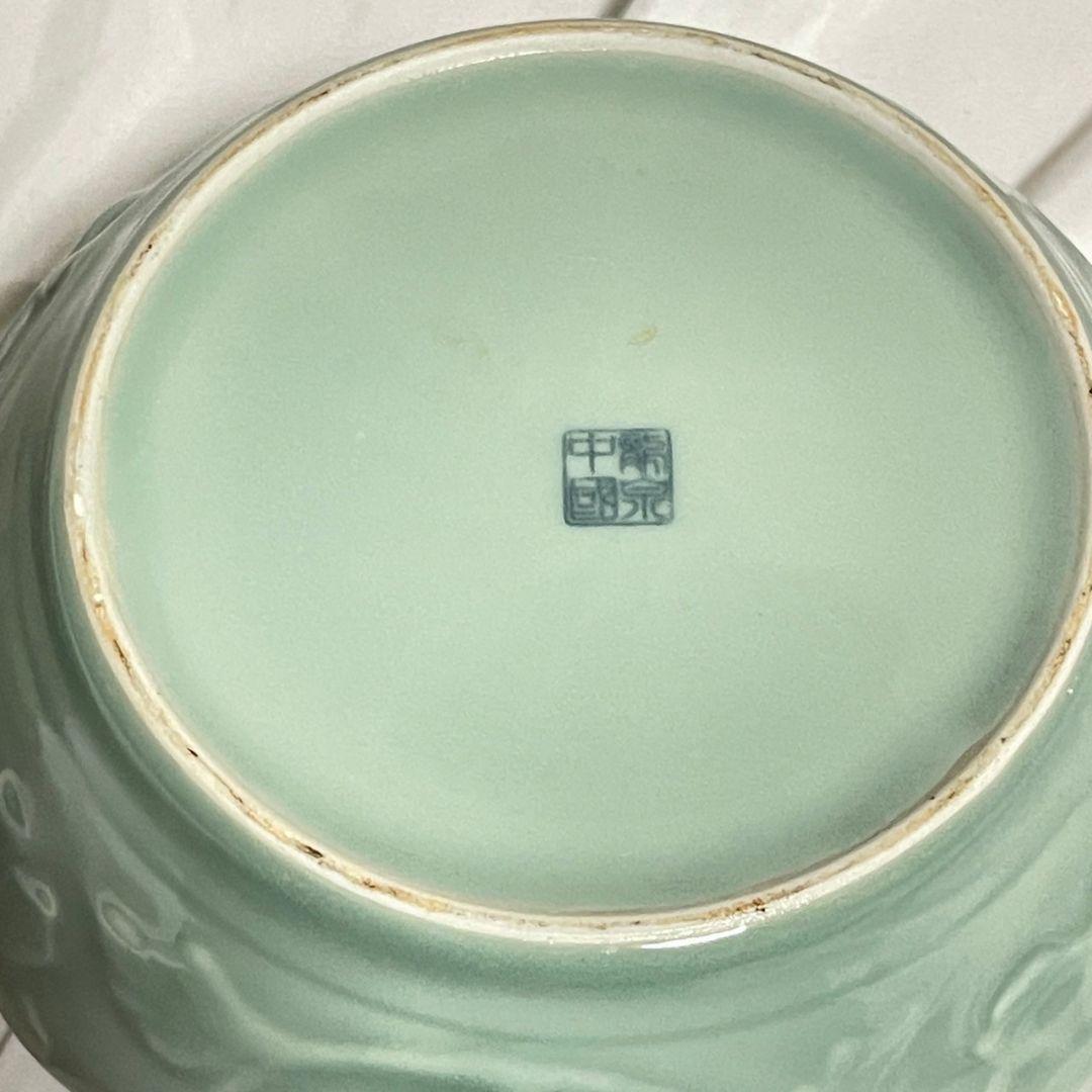 中国 龍泉窯 浮牡丹 牡丹紋 青磁 水差し 茶道具 唐草 古道具