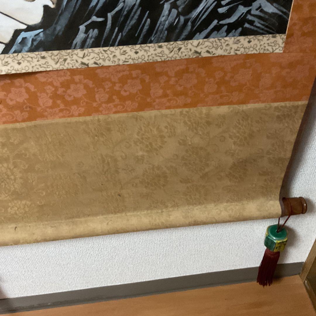 作者不詳 無落款 守護龍之図 絹本彩色画 軸先木