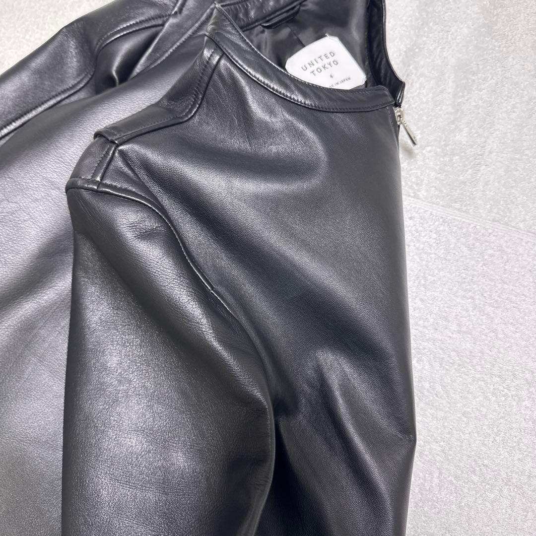 ユナイテッド東京 希少なサイズ4【XL】 ノーカラーシングルライダース