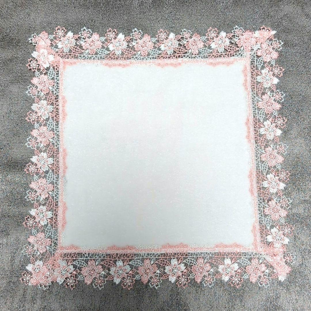 *Chikazawa*近沢レース タオルハンカチ 桜 ピンク × 白 かくし文字