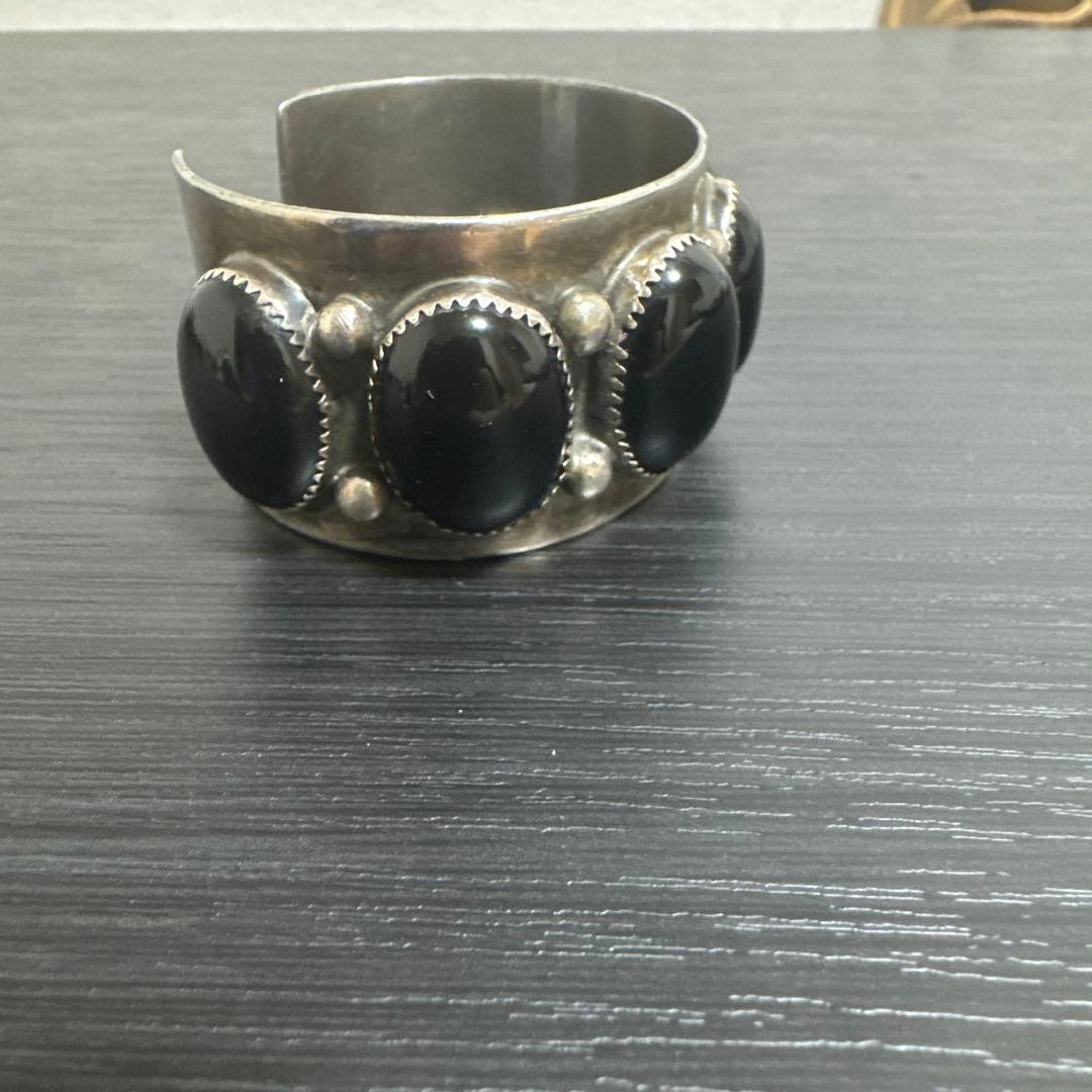 シルバー925 オーバル型 オニキス　バングル