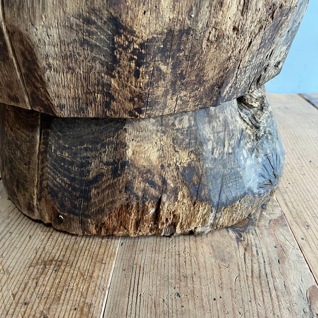 アンティーク ローテーブル 椅子 欅 臼 プリミティブ 無塗装 送料込