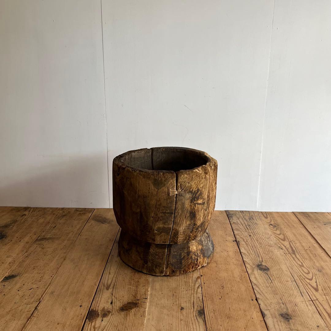 アンティーク ローテーブル 椅子 欅 臼 プリミティブ 無塗装 送料込