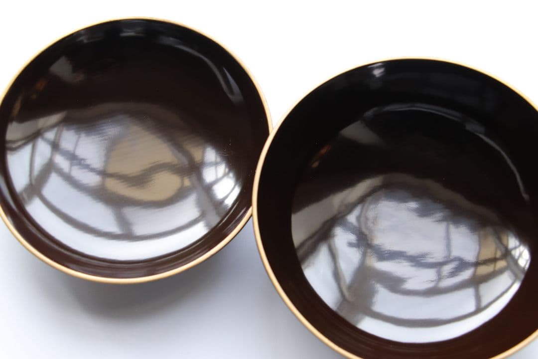 CG79 時代輪島塗 梅金蒔絵 金縁 黒塗椀 五客 木製漆器 / 懐石煮物吸物