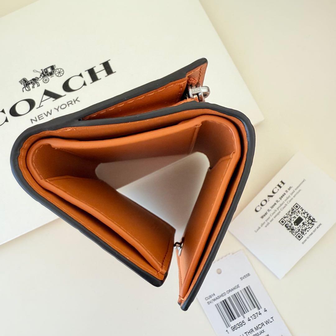 COACH コーチ　折り財布　クロコダイル エンボスド レザー　オレンジ