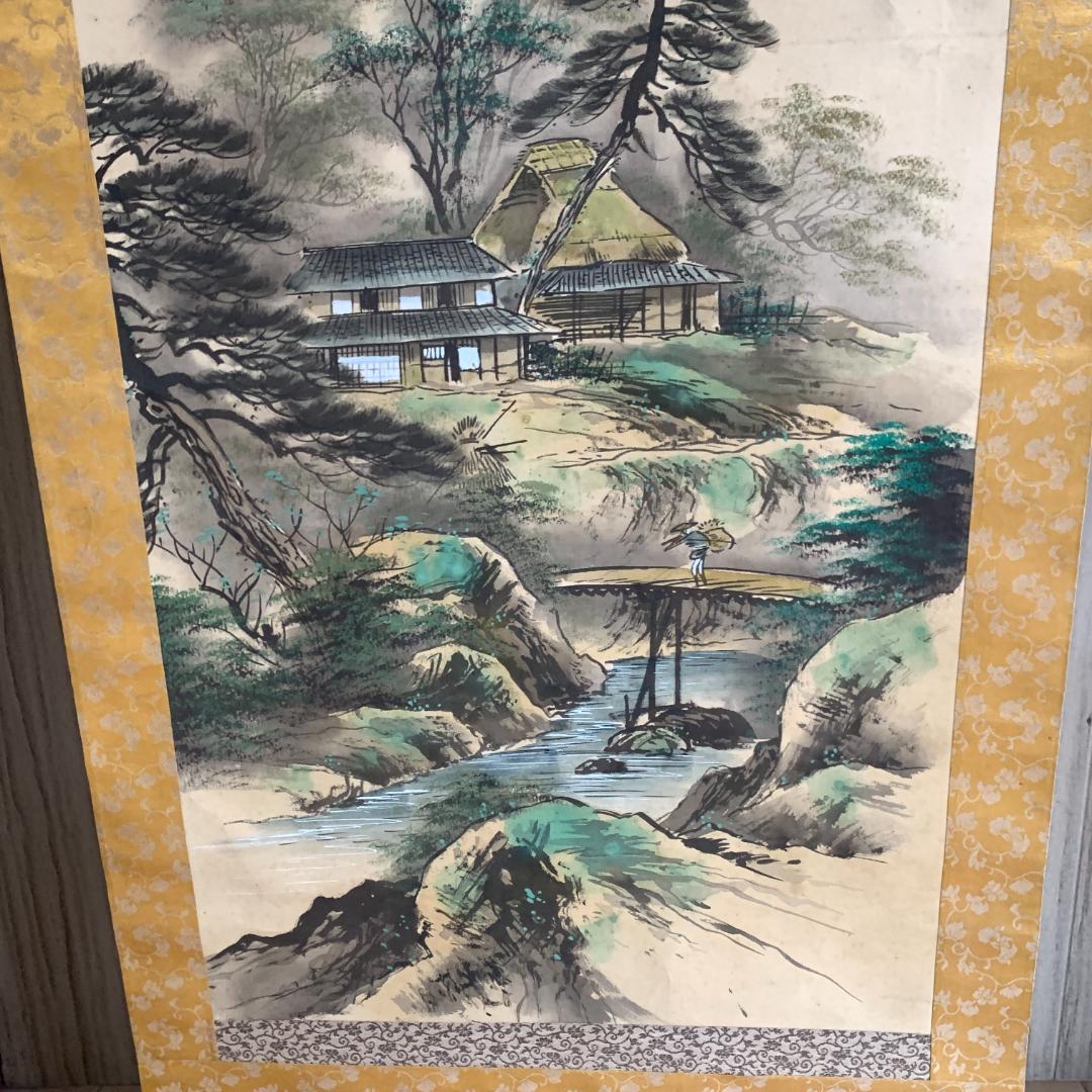 掛け軸 瀧の国　古物　肉筆　絹本