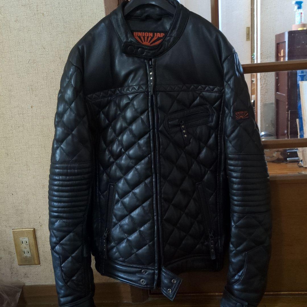 ユニオンジャップシングルライダースダウンジャケットサイズLブラック。