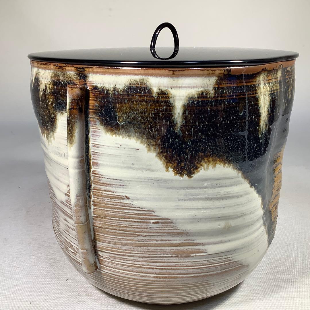 高取焼　亀井楽山　掛分耳付水指　茶道具　送料無料