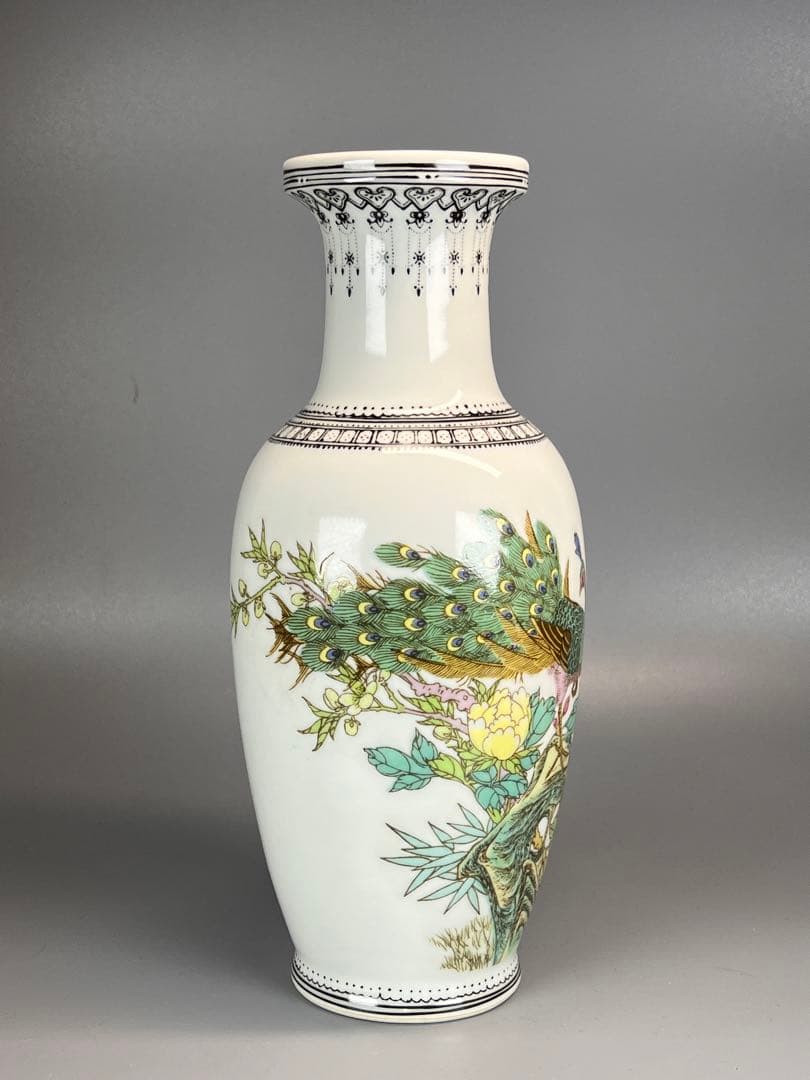 中国古美術　江西景徳鎮　花瓶　花立　インテリア　手描き　美品　陶芸　高さ25cm