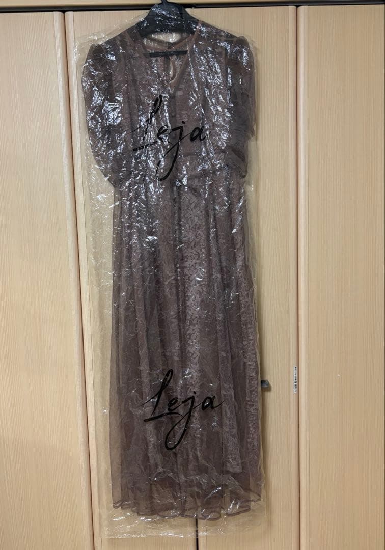 【LEJA】花柄総レースパフスリーブウエストリボン ドレス パーティ ワンピース