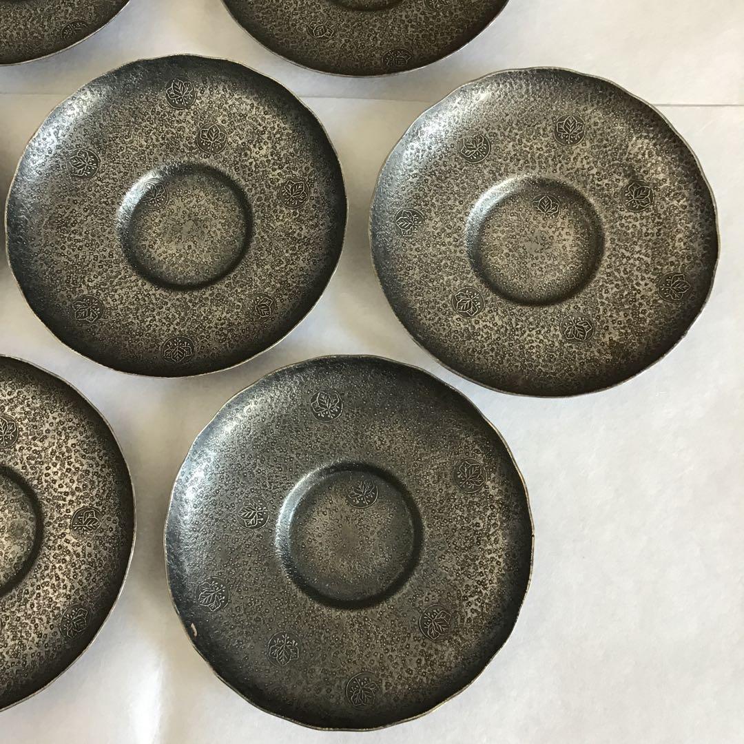 茶道具　純銀茶托大10枚　一鳳斎造と錫製(推定)茶托小5枚　共箱　S1012CT