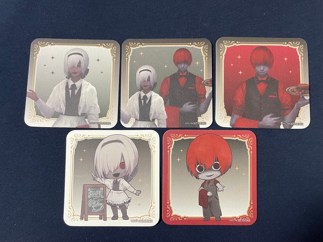 ★レア★ 文字化化 カフェ 特典 コースター 赤い傘の男&レインコート 5枚