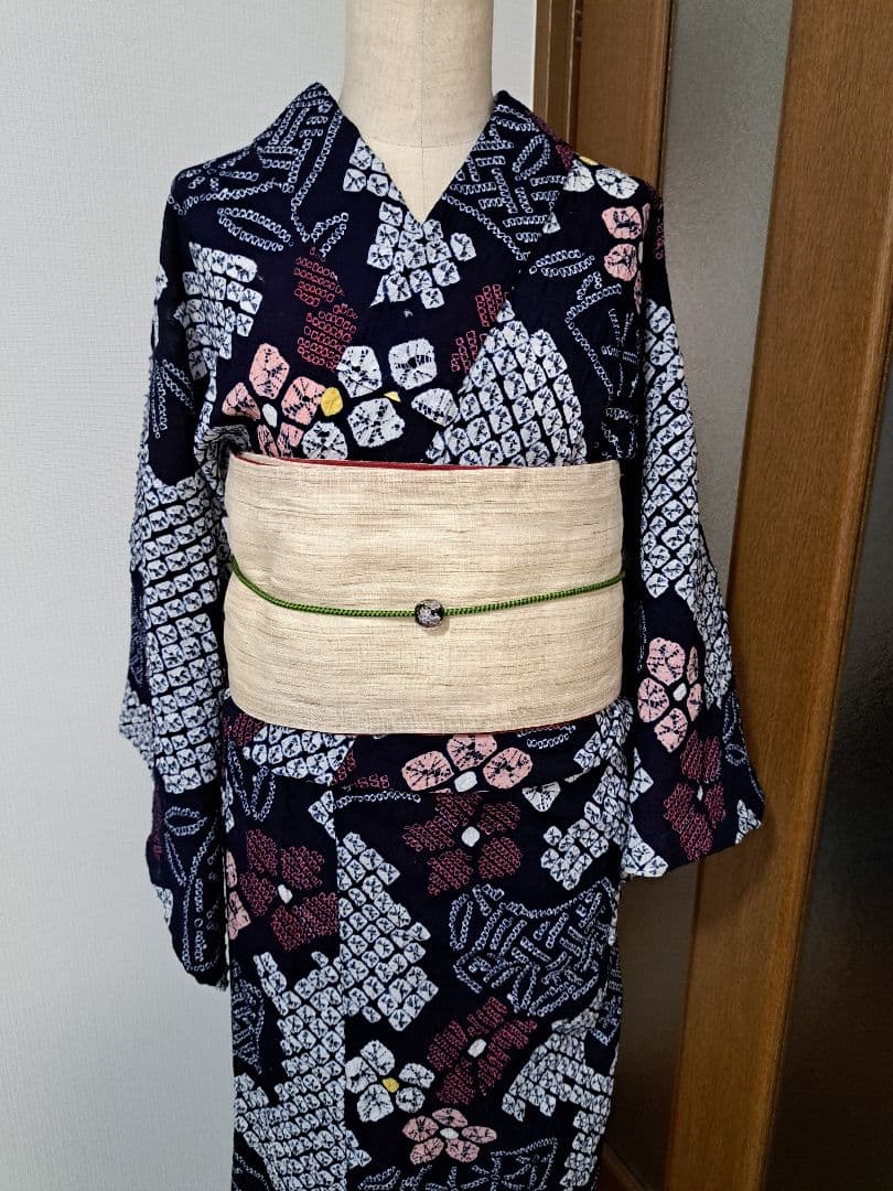 絞り浴衣 有松絞り 花繋 【美品】手縫い