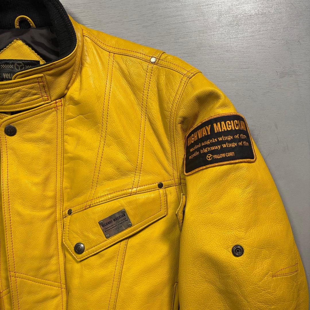 YELLOW CORN ライダースジャケット　牛革　本革　オールレザー　黄色　L