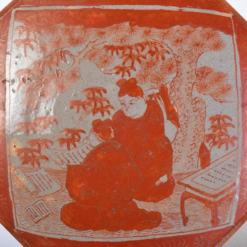 masa　古九谷赤絵銀彩　人物文皿　二種　十客　時代箱付　F　R9004B