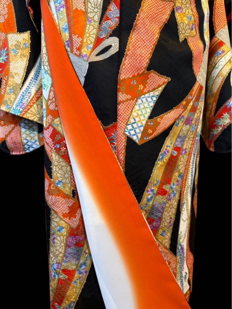 きもの英（はなぶさ）謹製 2尺袖着物 黒地束ね熨斗模様 最高級洗える着物 袴