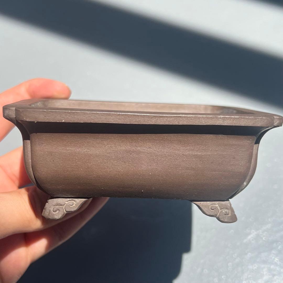 536.幸乐 紫泥隅角雲足長方 盆栽鉢 植木鉢 11.1*9.3*4.6cm