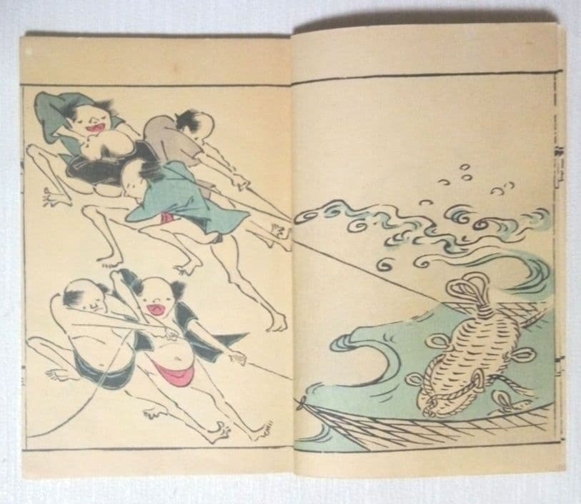 鳥羽絵扇の的3巻合本（色刷り版画本)竹原信繁画、享保5年