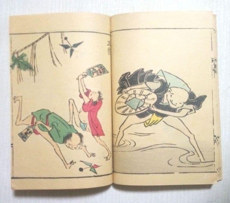 鳥羽絵扇の的3巻合本（色刷り版画本)竹原信繁画、享保5年