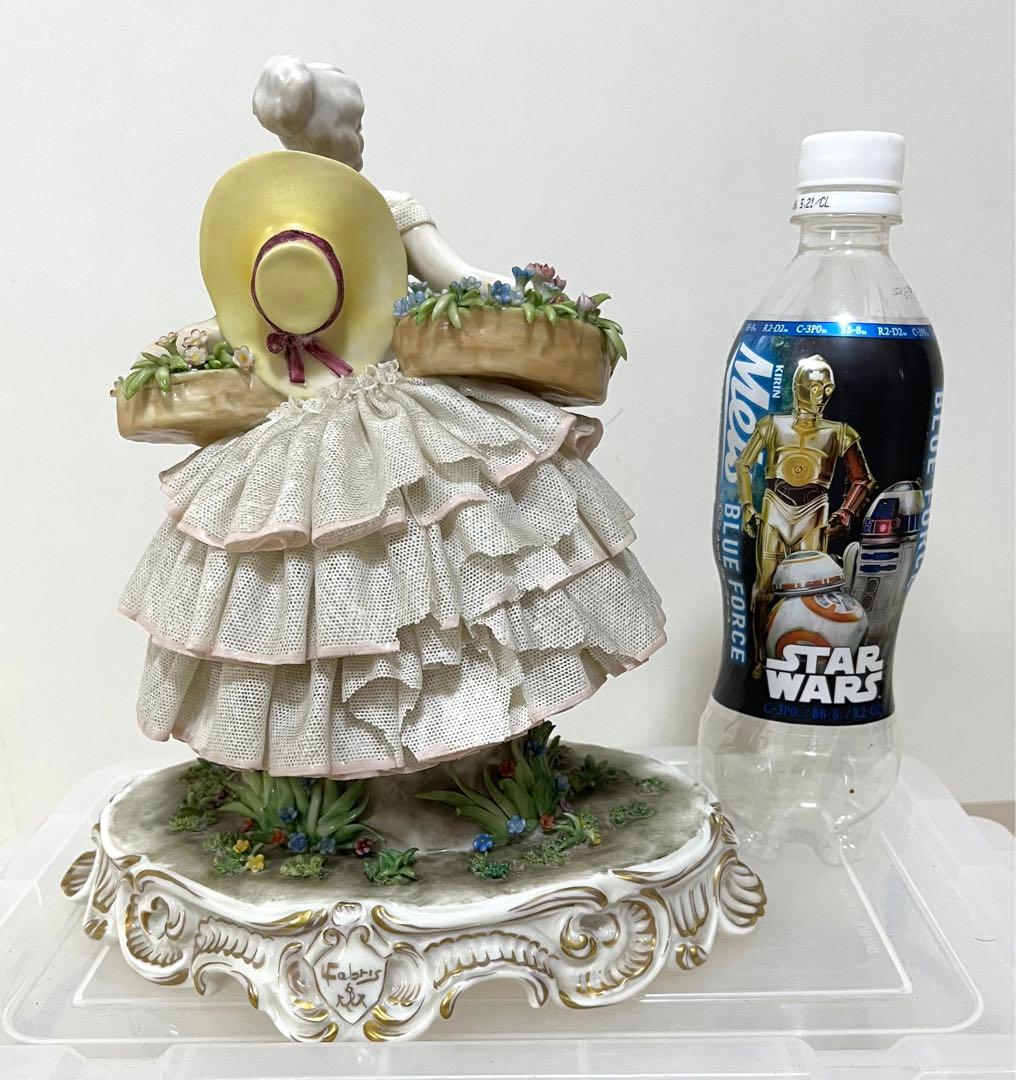 ルイージファブリス☆陶磁器レース人形 花籠を抱える貴婦人 イタリア製