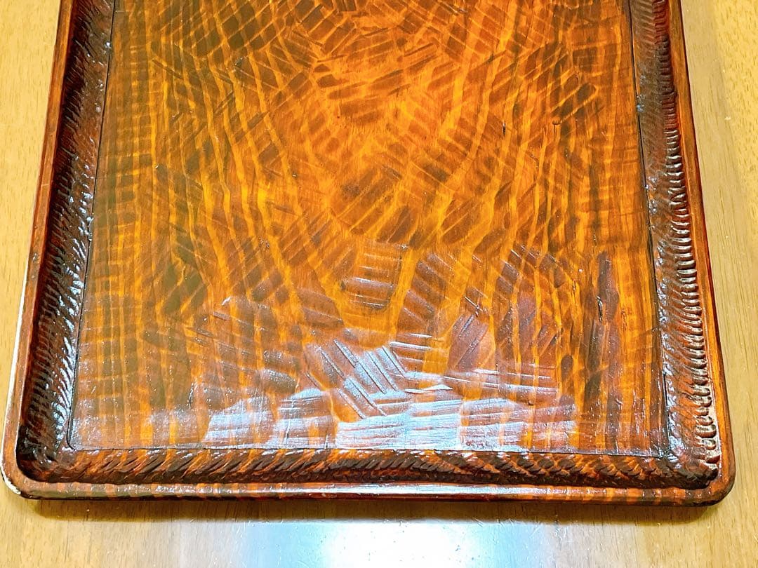 時代物 お膳 讃岐彫り 正方形 お盆 アンティーク 漆器 トレー 木彫り５枚