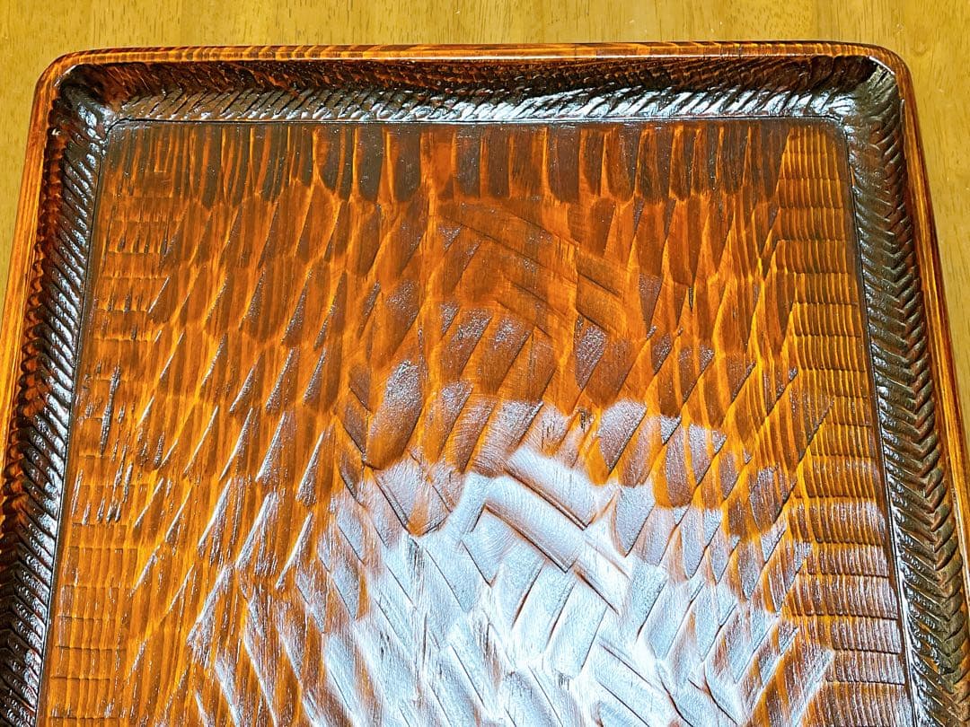 時代物 お膳 讃岐彫り 正方形 お盆 アンティーク 漆器 トレー 木彫り５枚