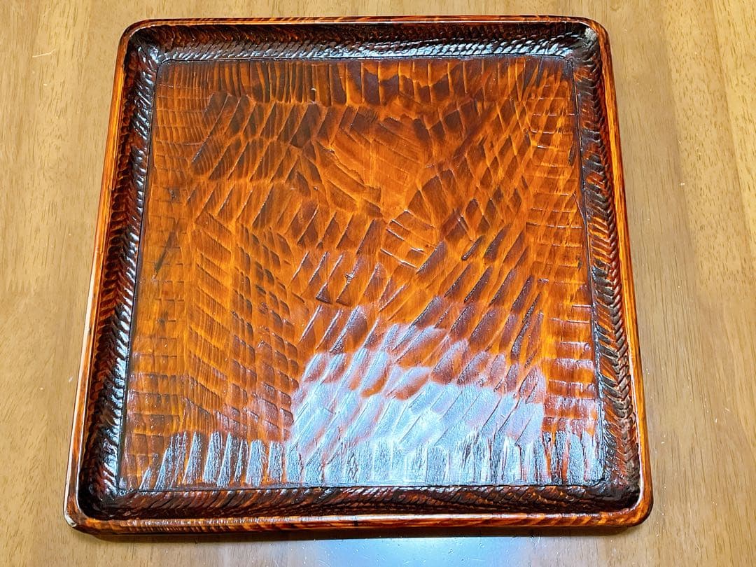 時代物 お膳 讃岐彫り 正方形 お盆 アンティーク 漆器 トレー 木彫り５枚
