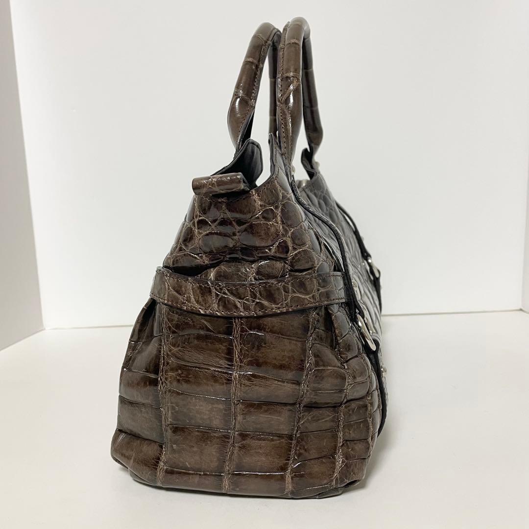 JRA認定 クロコダイル レザー ハンドバッグ ブラウン バッグ 本革 クロコ