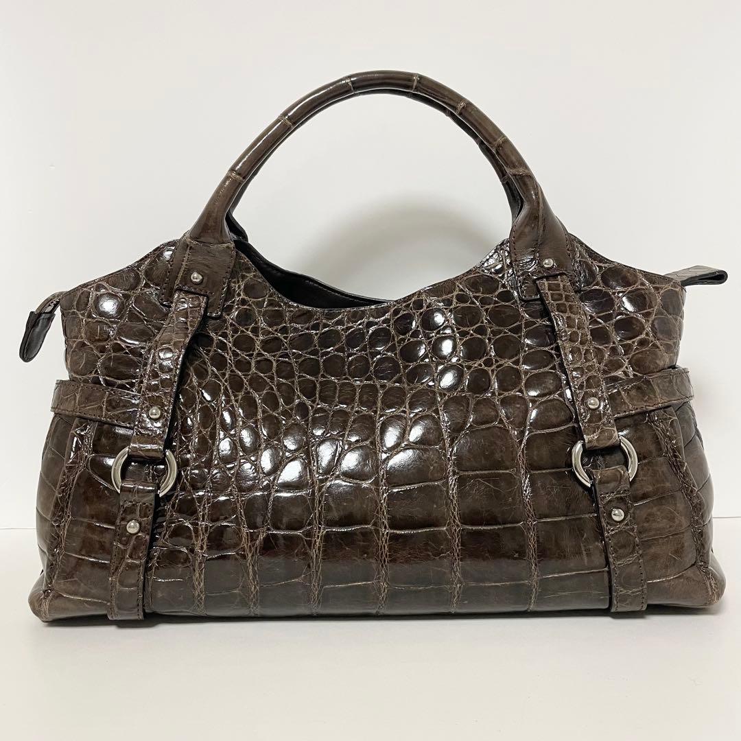JRA認定 クロコダイル レザー ハンドバッグ ブラウン バッグ 本革 クロコ