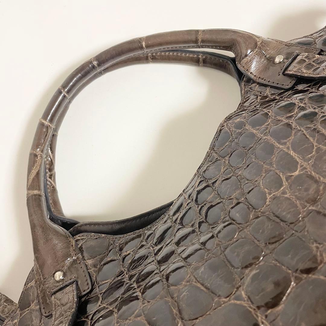 JRA認定 クロコダイル レザー ハンドバッグ ブラウン バッグ 本革 クロコ