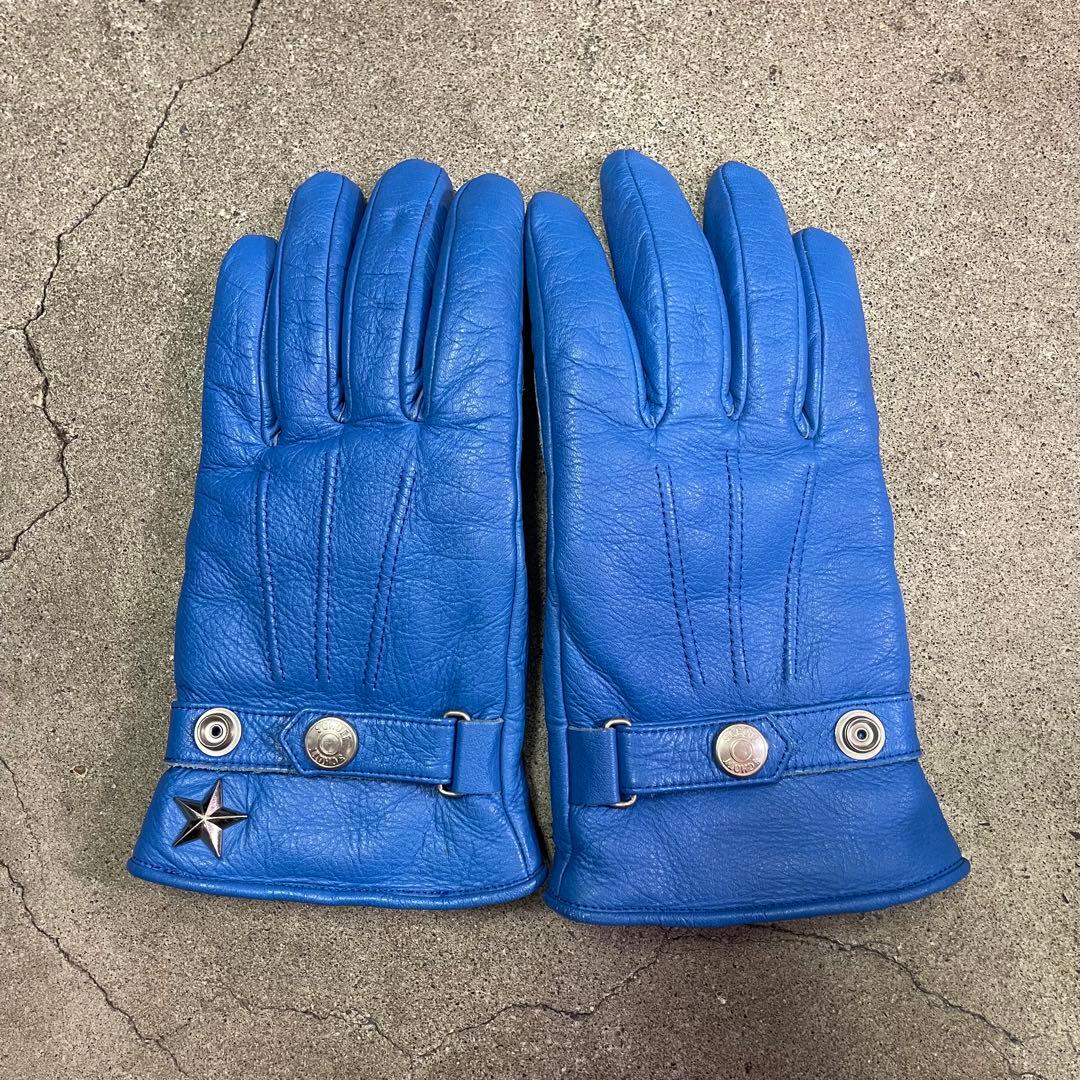 Schott ショット ワンスター レザーグローブ 革手袋 ボア ブルー S