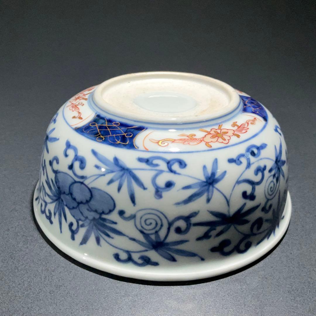 伊万里金襴手唐花図鉢Φ17㎝　骨董　古伊万里　江戸幕末 6R0919w2ダA