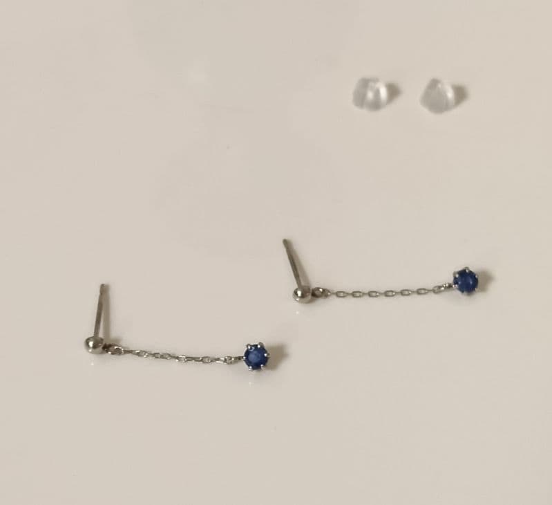 PT900 青いストーン チェーンピアス