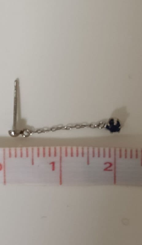 PT900 青いストーン チェーンピアス