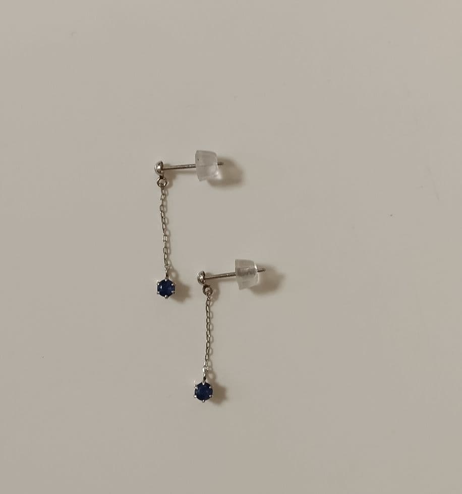 PT900 青いストーン チェーンピアス