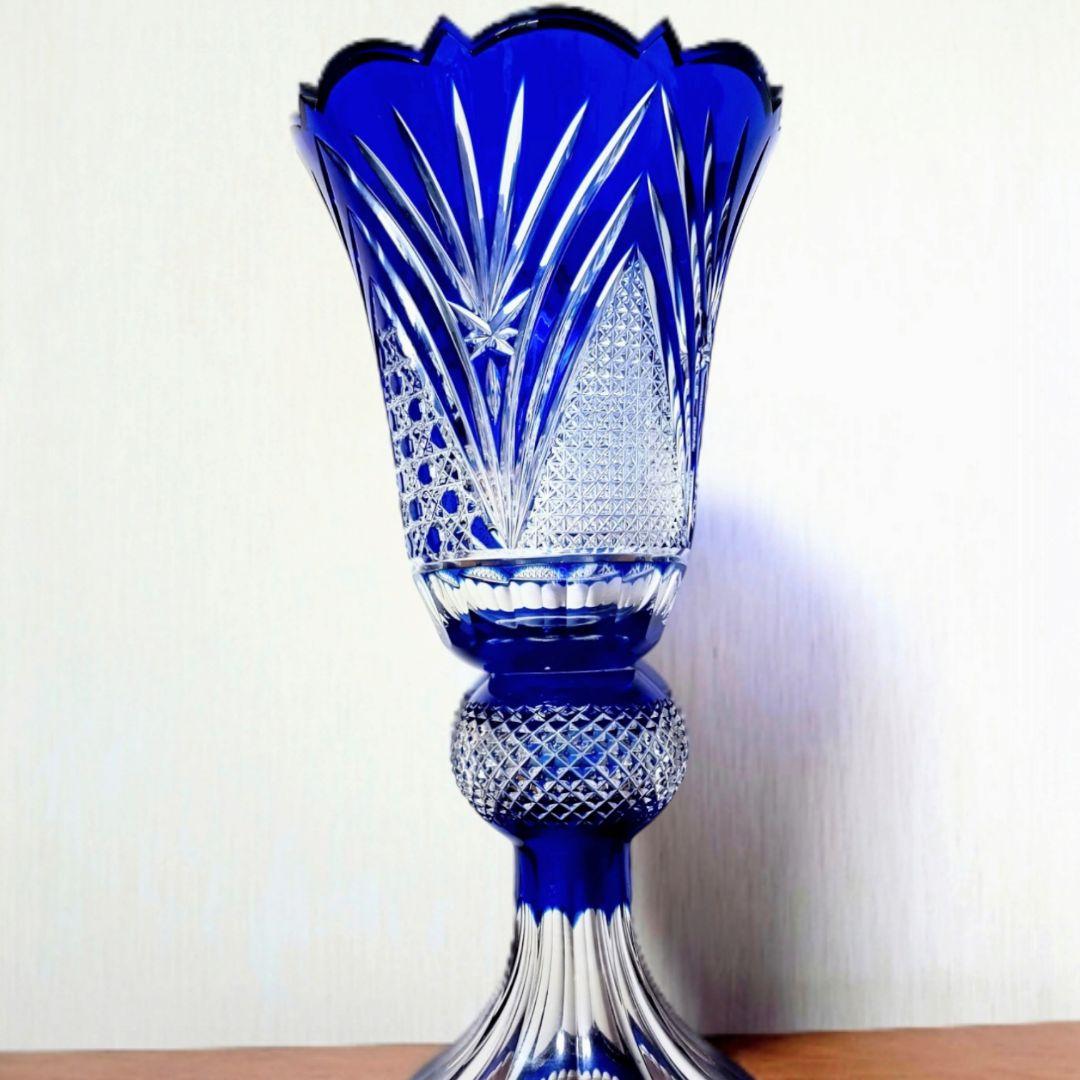 チェコボヘミア花瓶　青　　オブジェ　ビンテージ
