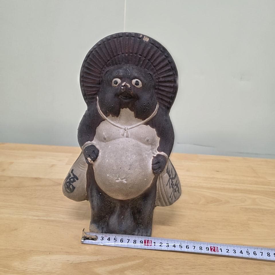両面狸の置物 たぬきの置物 狸庵 タヌキ 信楽焼 昭和レトロ