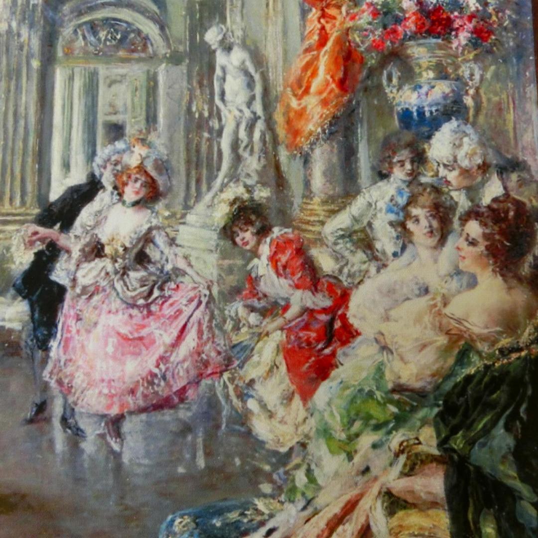 ロココ額絵　貴族の舞踏会　アンティークゴールドダブルフレーム　55cm/45cm