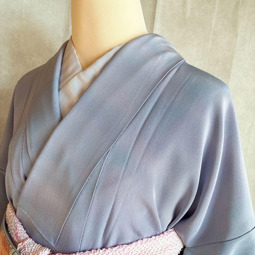 色無地　フルセット　着物　正絹　グラデーション　一つ紋　アクア　J7